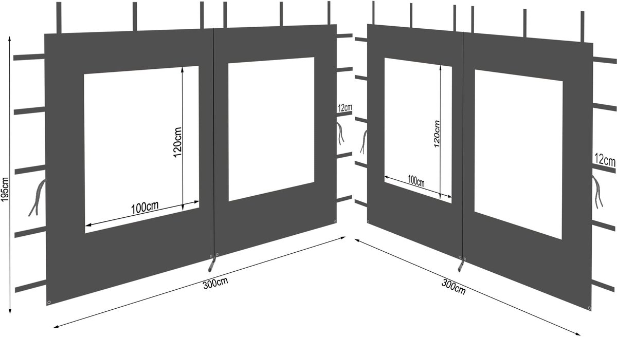 Elzusha - Set van 2 Zijwanden met Venster voor Paviljoen 3x3m