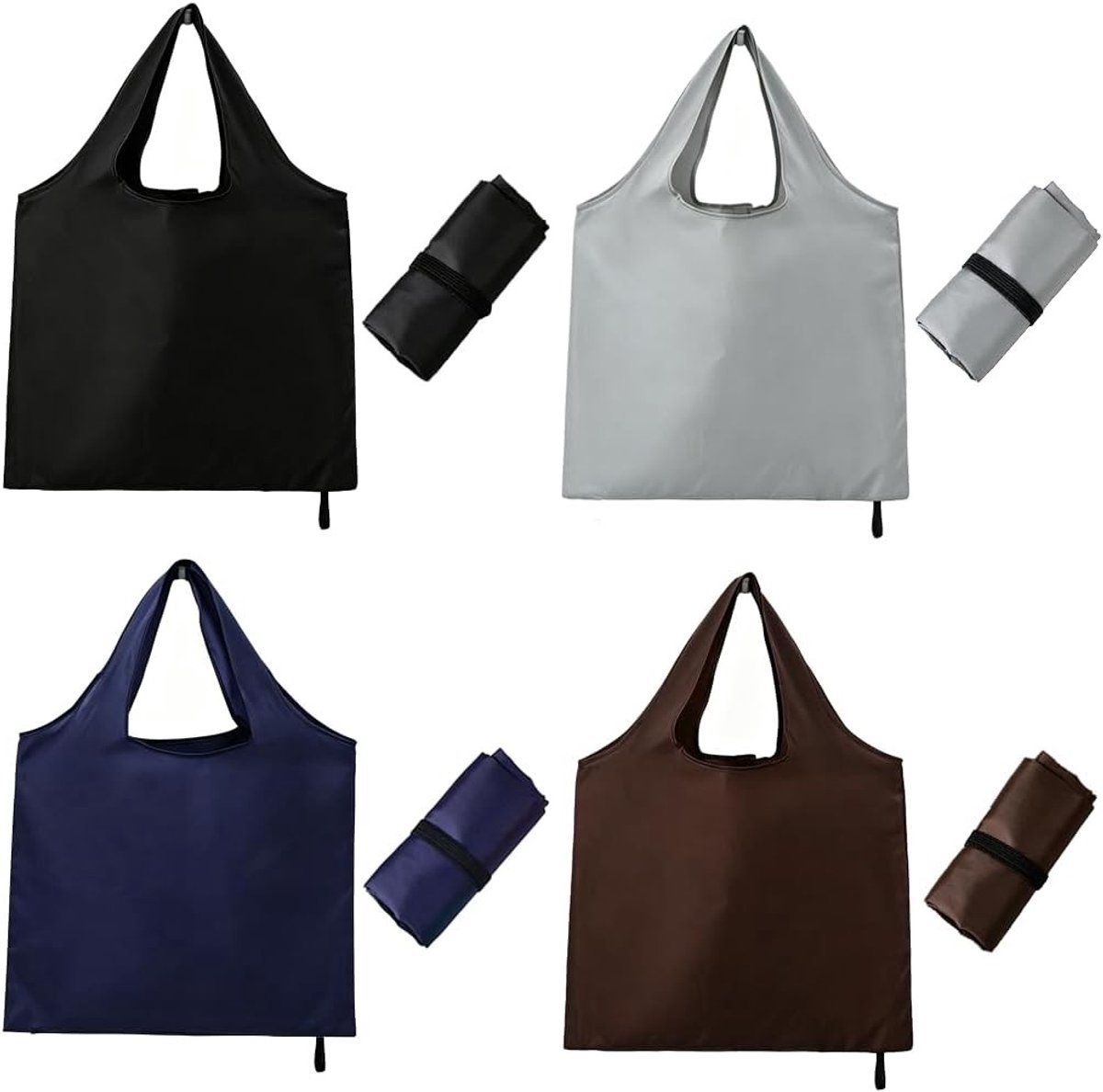 Set van 4 Grote Vouwbare Herbruikbare Winkeltassen, Waterdicht Oxford Stof, Ideaal voor Supermarkt, Reizen en Picknicks, Verkrijgbaar in Navy Blauw, Bruin, Grijs en Zwart