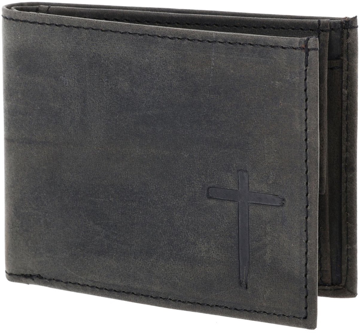 oxmox Leren portemonnee Leather RFID Protect Pocketbörse Freedom Cross Embossed Vintage Black zwart