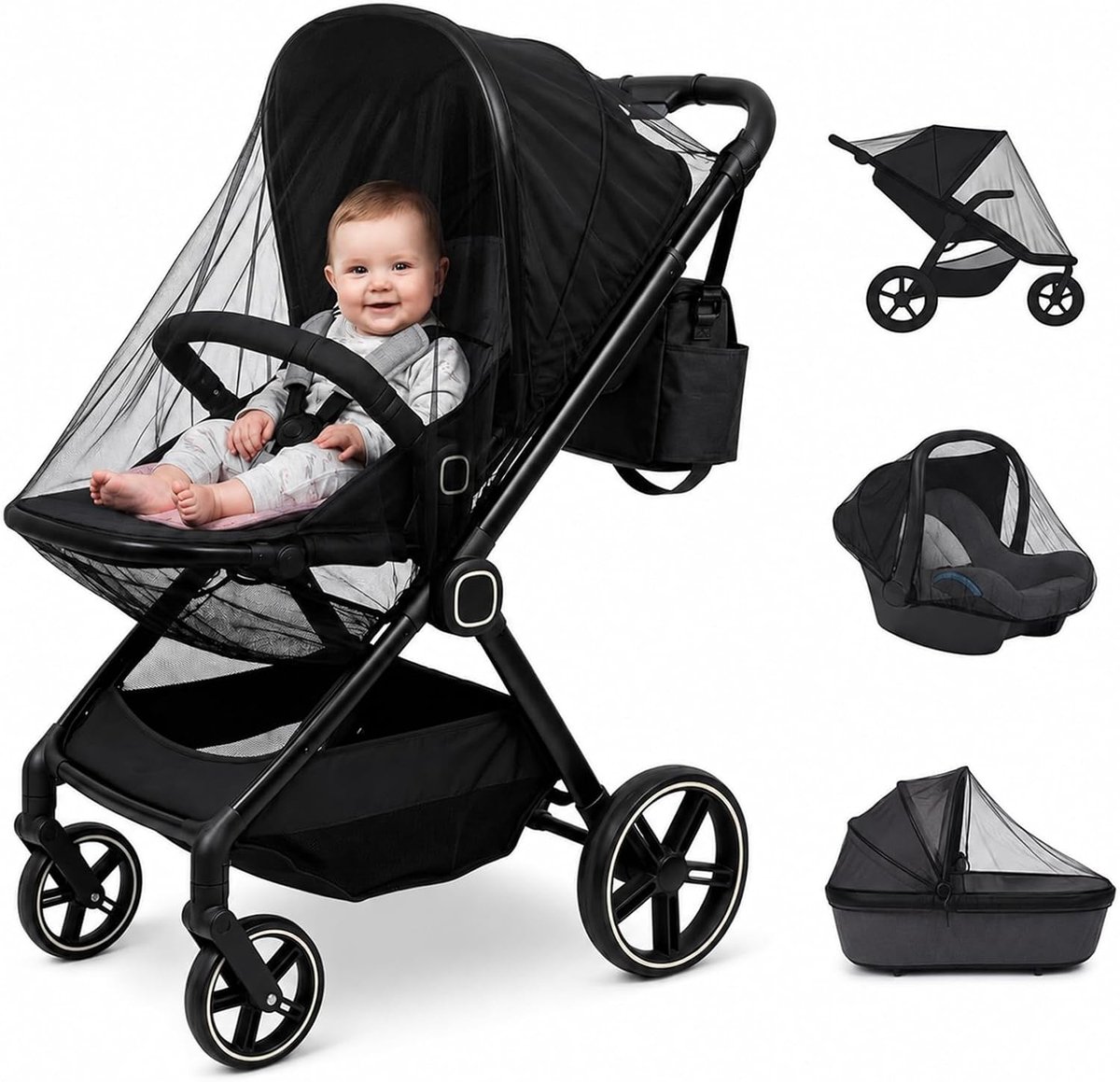 Muskietennet voor kinderwagen en babybed, 2 stuks, ideaal voor bescherming tegen insecten