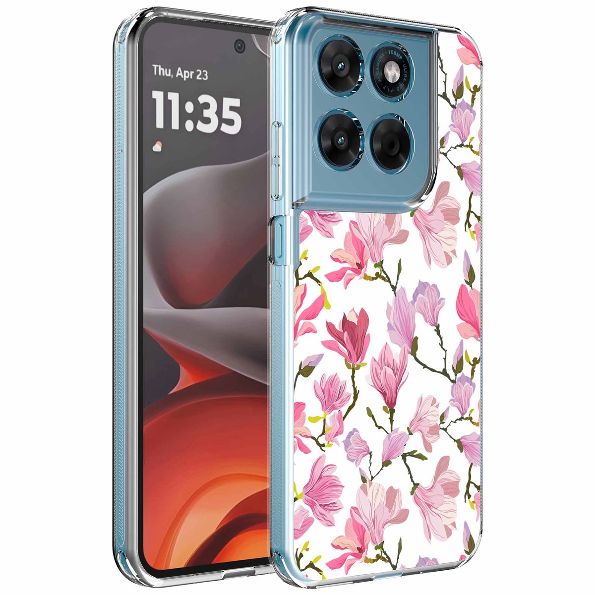 Smartphonica Geschikt voor Motorola Moto G15 Telefoonhoesje met Fuchsia Bloemen opdruk - Draadloos op te laden - Shockproof Siliconen TPU Strong Case - Sterk Schokbestendig Telefoonhoesje geschikt voor Motorola Moto G15