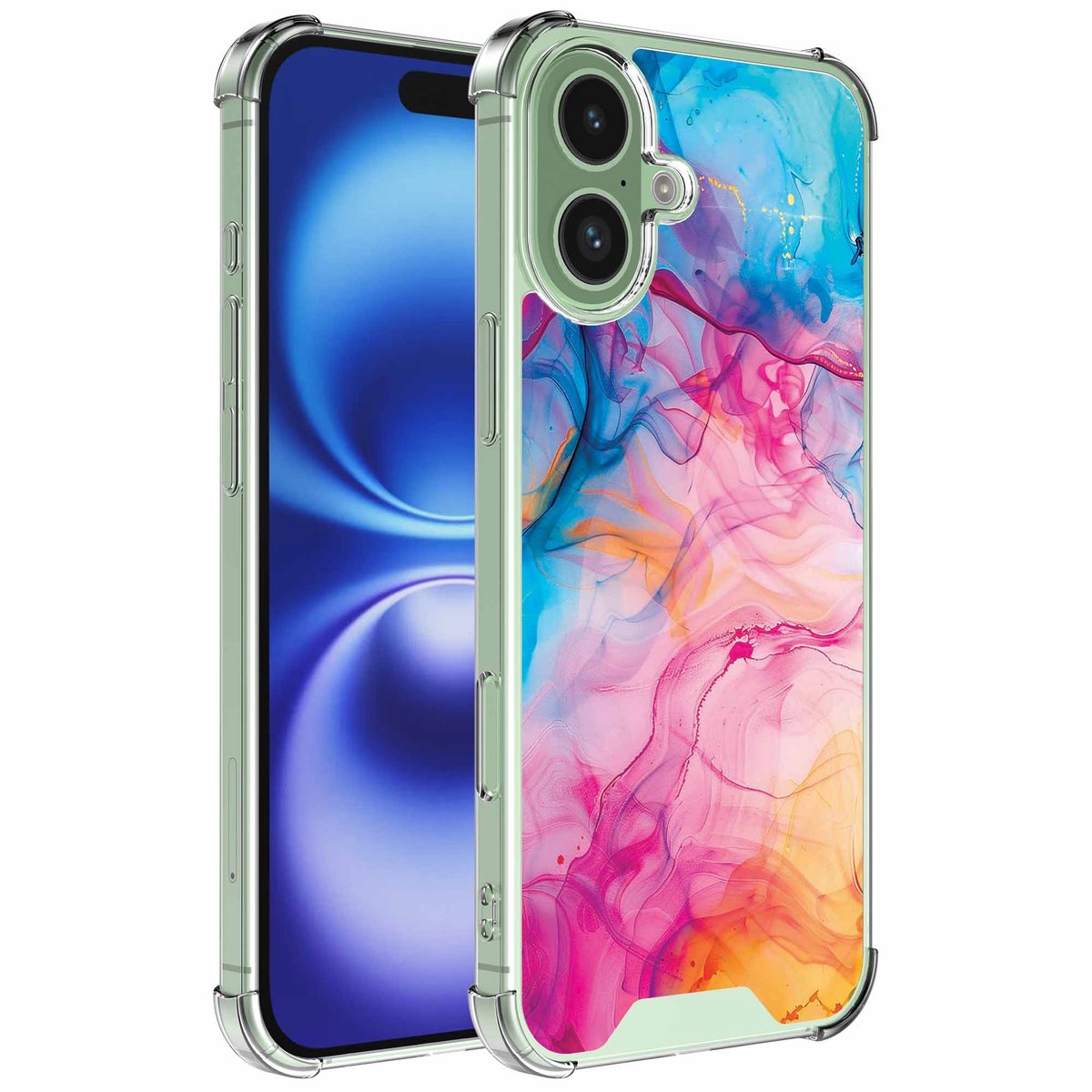 Smartphonica Geschikt voor iPhone 16 Telefoonhoesje met Regenboog Acryl Marmer opdruk - Draadloos op te laden - Shockproof Siliconen TPU Strong Case - Sterk Schokbestendig Telefoonhoesje geschikt voor iPhone 16