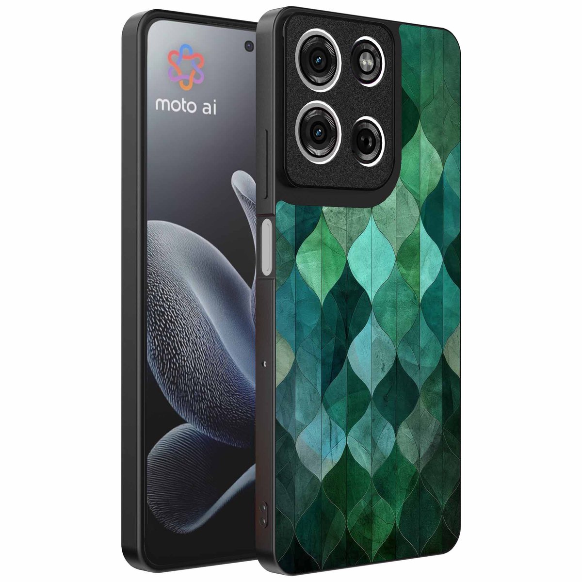 Geschikt voor Motorola Edge 70 Telefoonhoesje met Groene Bladeren Opdruk - TPU Backcover Case Green Leafs Design - Groen - Smartphonica geschikt voor Motorola Edge 70