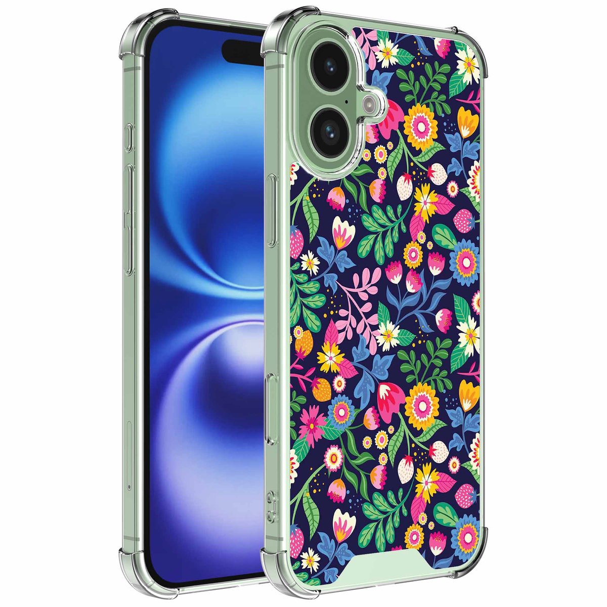 Smartphonica Geschikt voor iPhone 16 Telefoonhoesje met Bloemen opdruk - Draadloos op te laden - Shockproof Siliconen TPU Strong Case - Sterk Schokbestendig Telefoonhoesje geschikt voor iPhone 16