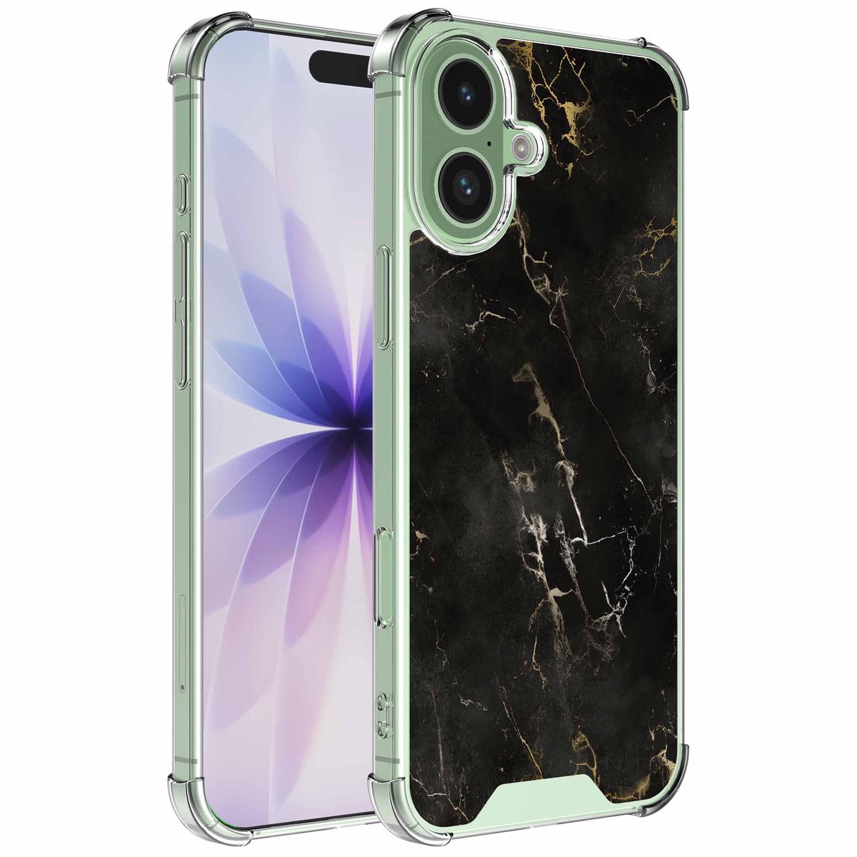 Smartphonica Geschikt voor iPhone 17 Telefoonhoesje met Zwart Marmer opdruk - Draadloos op te laden - Shockproof Siliconen TPU Strong Case - Sterk Schokbestendig Telefoonhoesje geschikt voor iPhone 17