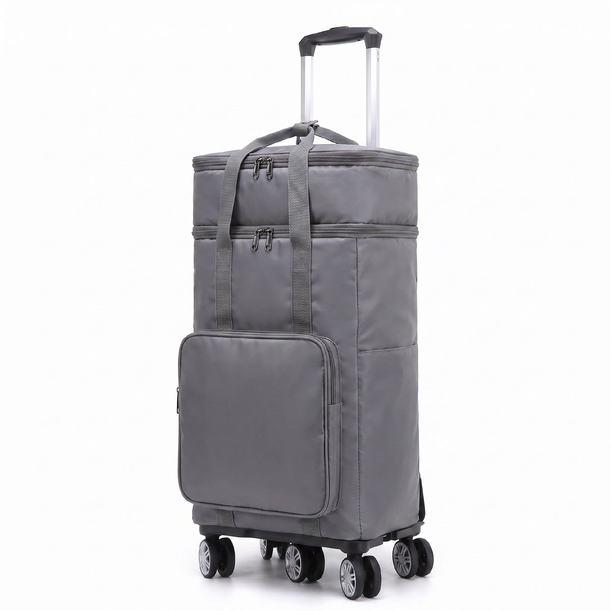 Gotrolly Boodschappentrolley - Plat Inklapbaar - 2 Geïsoleerde Vakken - Met 5 Draaiende Wielen - 100% Waterdicht - Grijs