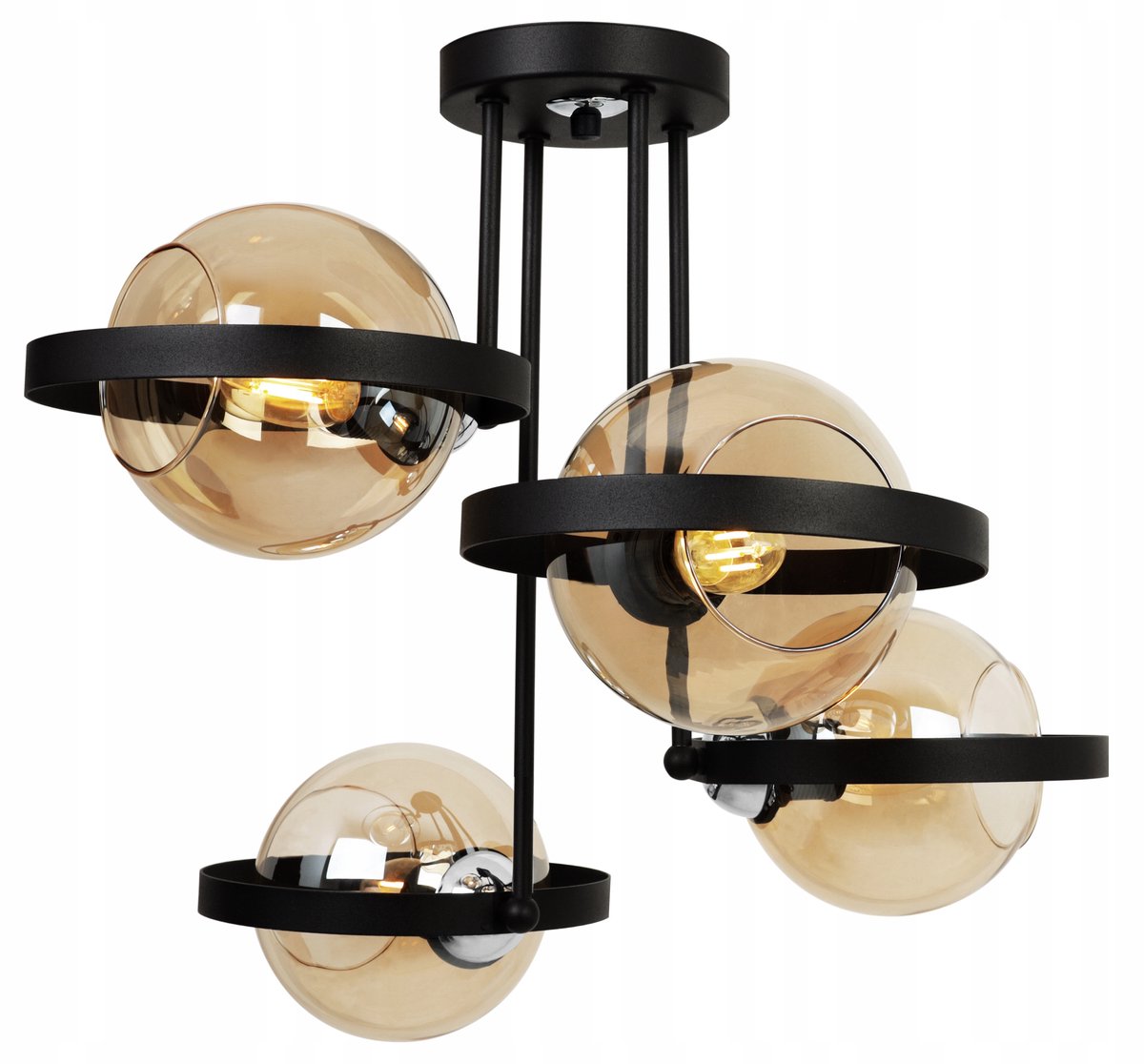 Hanglamp glas Miodowy Ring Loft Glamour Zwart 4xE27