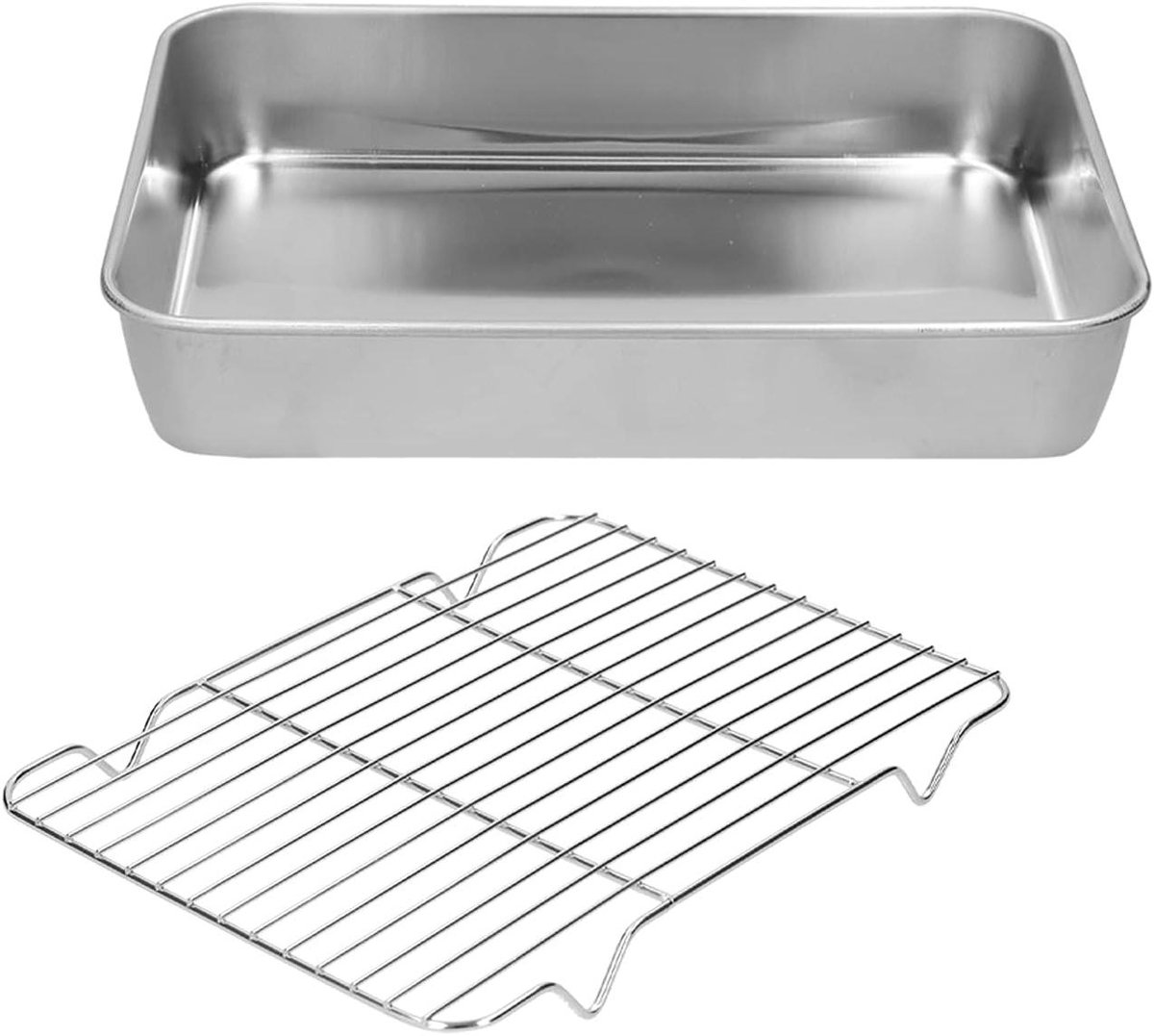 Rechthoekige Braadpan - Bakvorm met Rek - Koken en Bakken - Antiaanbaklaag - 23.5x17.5x5CM - Zilver