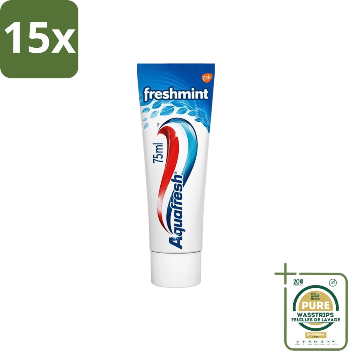15 x Aquafresh Tandpasta Freshmint Frisse Adem 75 ml - Grootverpakking - Tandpasta - Frisse Adem - Suikerzuurbescherming - Gaatjesbescherming - Tandvleesbescherming