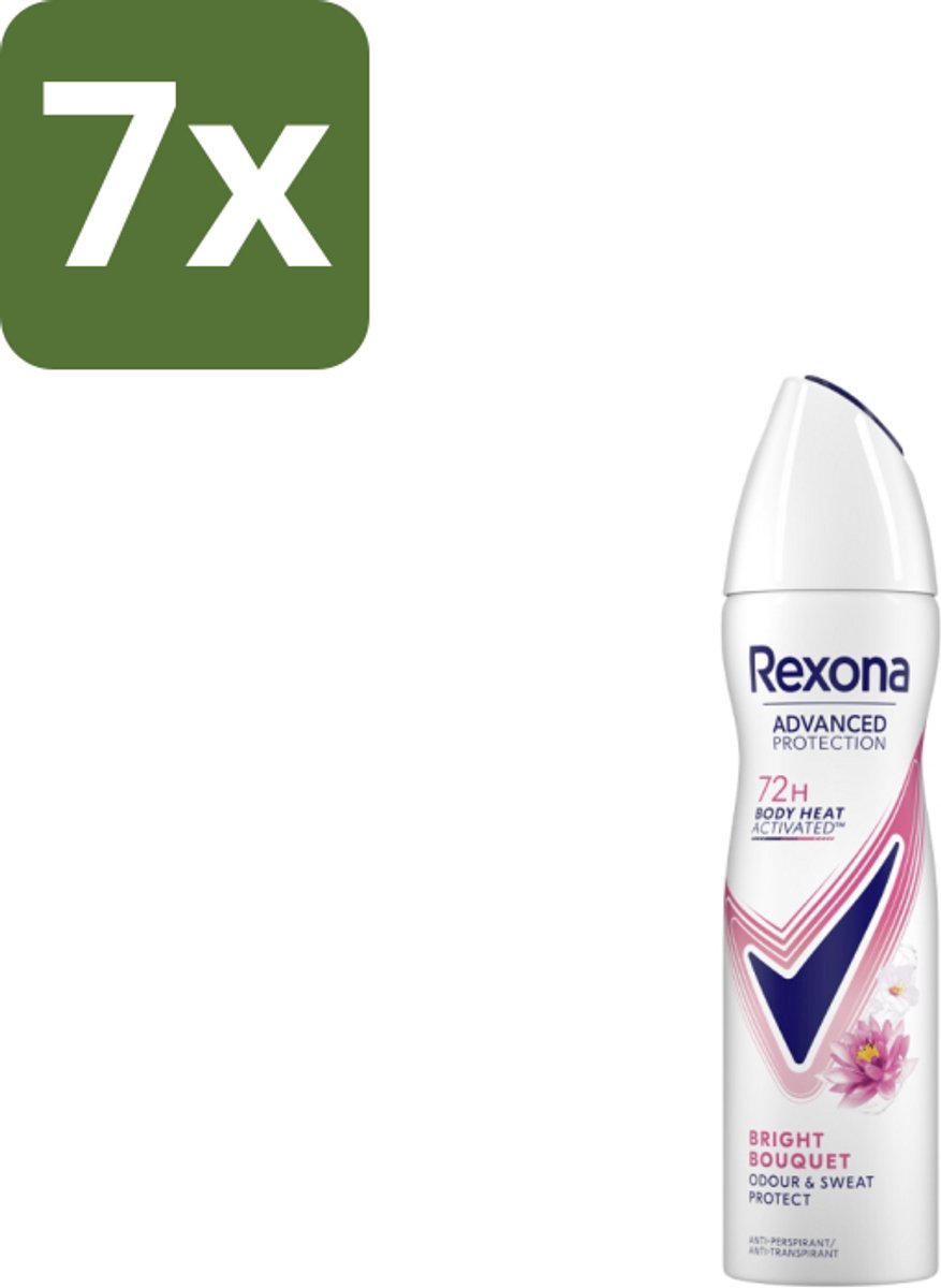 7 x Rexona – Deodorant Spray – Advanced Protection Bright Bouquet – 150 ml - Anti-transpirant Spray - Zweetvermindering - Lichaamsgeur - Frisse Geur - Body Heat Activated