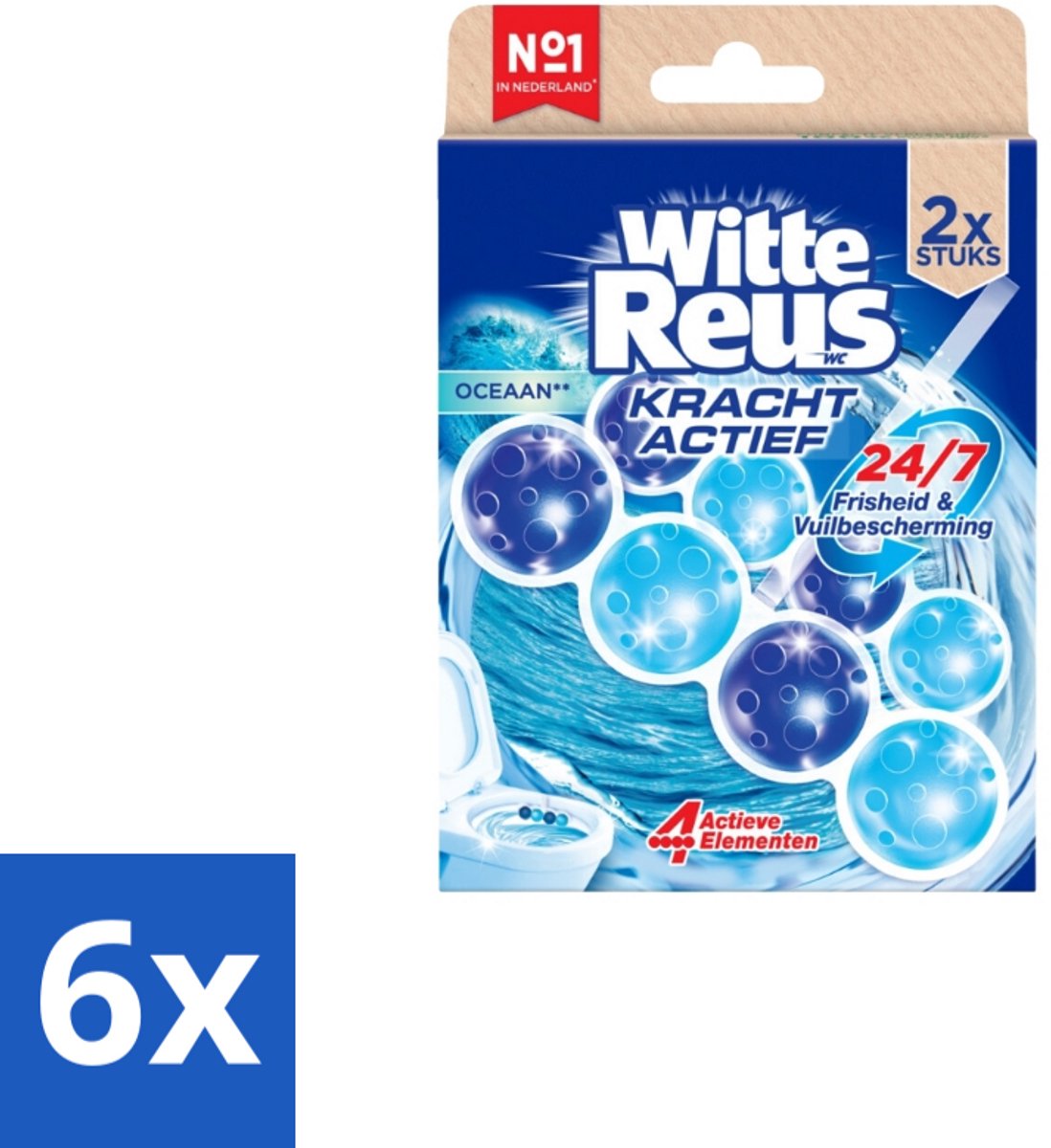 6 x Witte Reus Toiletblok Kracht Actief Oceaan 2 stuks per verpakking - Toiletblok - Reiniging - Oceaangeur - Kalkvoorkomend - Hygiëne