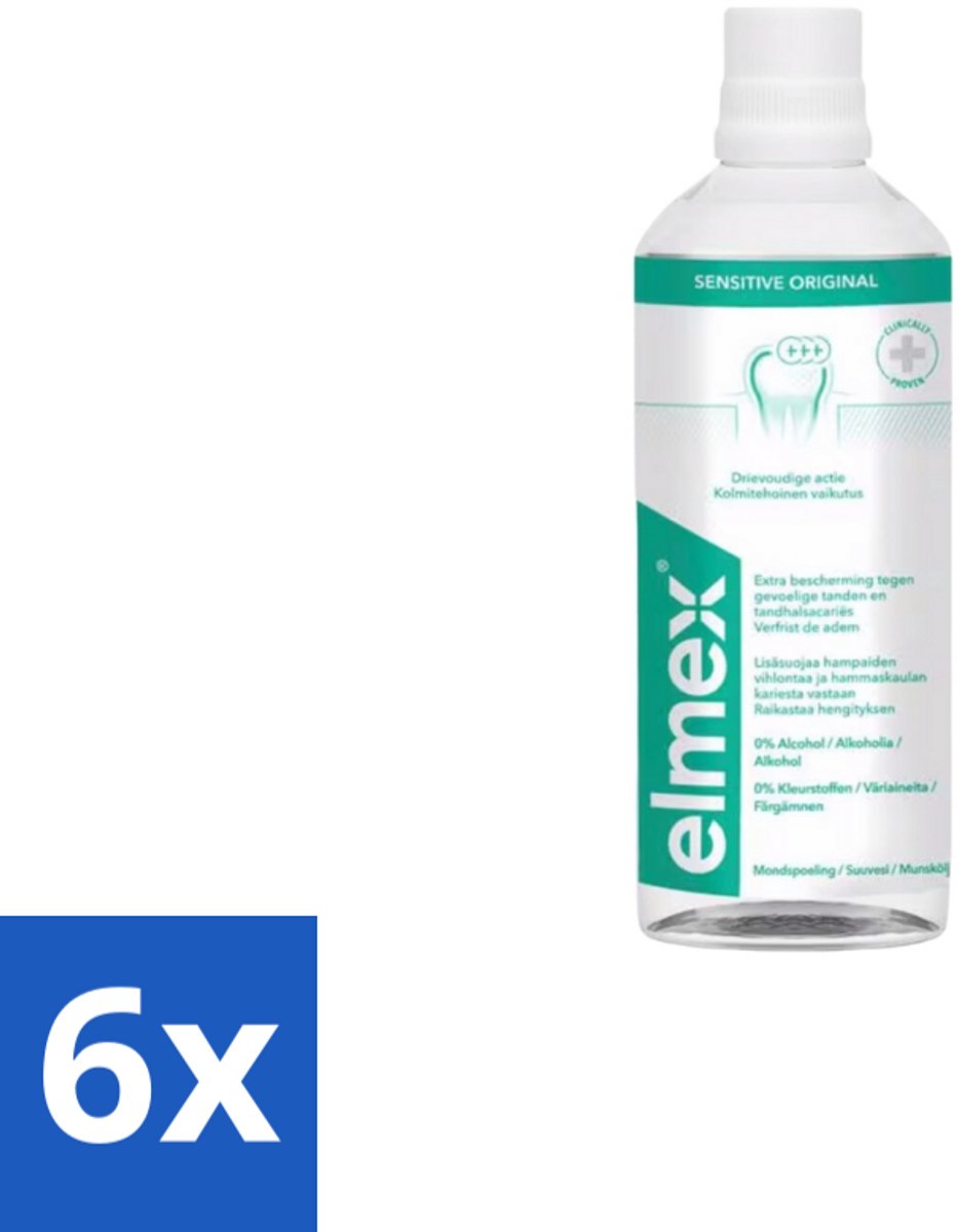 6 x Elmex Mondspoeling Sensitve 400 ml - Gevoelige Tanden - Tandspoeling - Vrijliggende Tandhalzen - Tandhalscariës - Fluoridebescherming