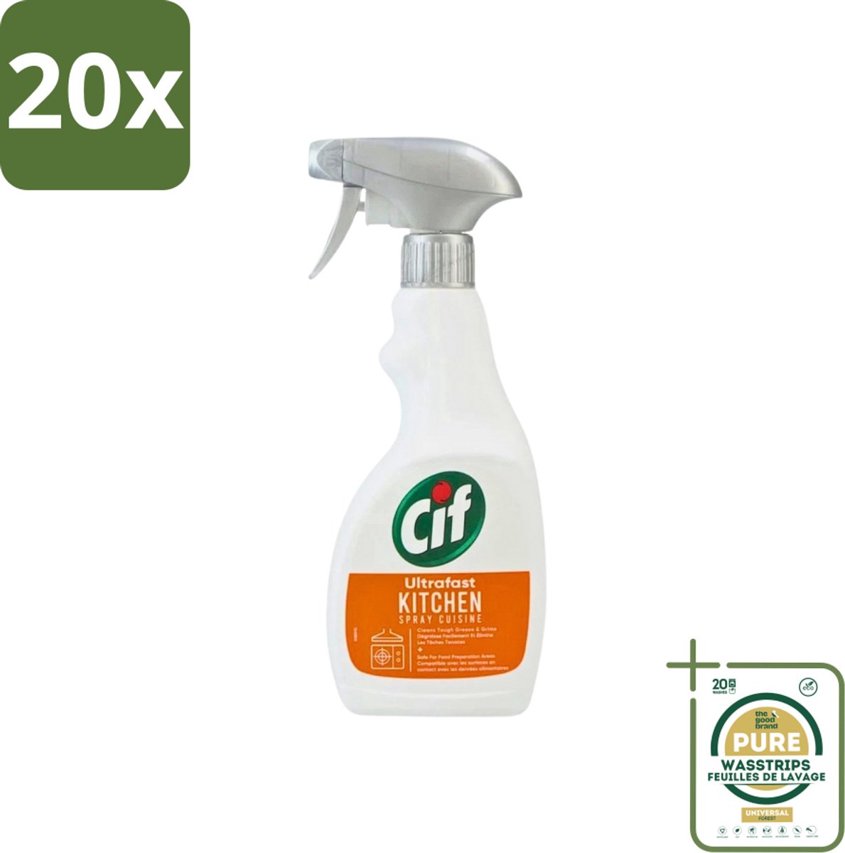 20 x Cif - Keuken Spray - Super Snel - Verwijdert Hardnekkig Vuil - 500ml - Grootverpakking - Keuken Spray - Vet Verwijderen - Snel Schoonmaken - Keuken Schoonmaken - Vuil Verwijderen