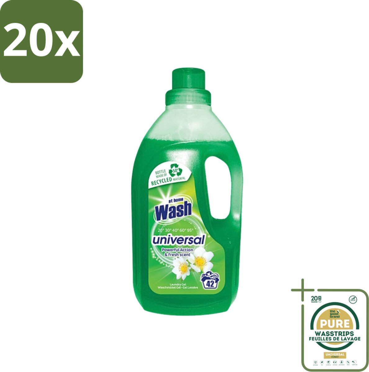 20 x At Home - Wash - Wasmiddel - Alle Was - Frisse Geur - 42 Wasbeurten - Grootverpakking - Wasmiddel - Was - Wasmiddel Universaal - Frisse Geur - Wasmiddel Voor Textiel