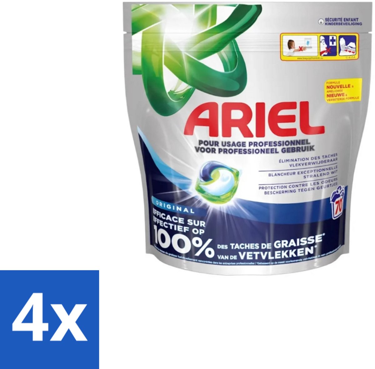 4 x Ariel – Wasmiddel Pods – All-in-1 Regular – 70 wasbeurten - Wasmachine - Waspod - Reiniging - Vlekken Verwijderen - Koud Water Wasen