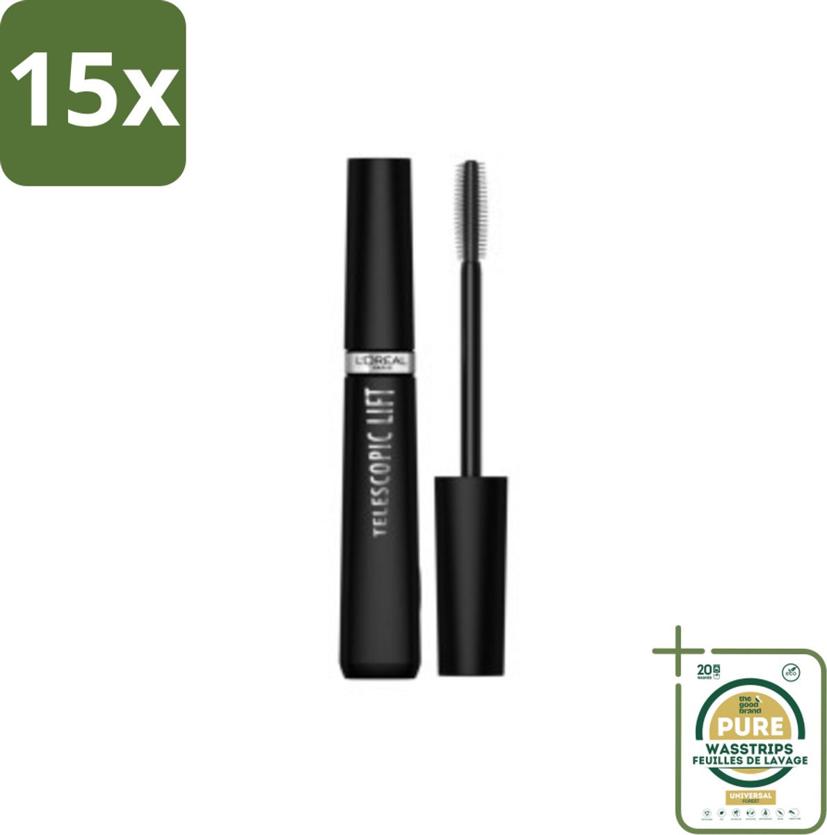 15 x L'Oréal Telescopic Lift Mascara Zwart 9,9 ml - Grootverpakking - Mascara - Wimpers - Lift - Volume - Lang