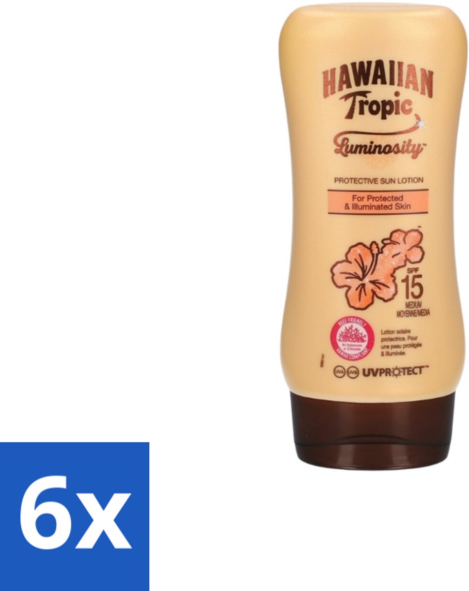 Hawaiian Tropic – Zonnebrand Lotion – Luminosity Medium SPF15 – 180 ml - Voordeelverpakking - 6 stuks