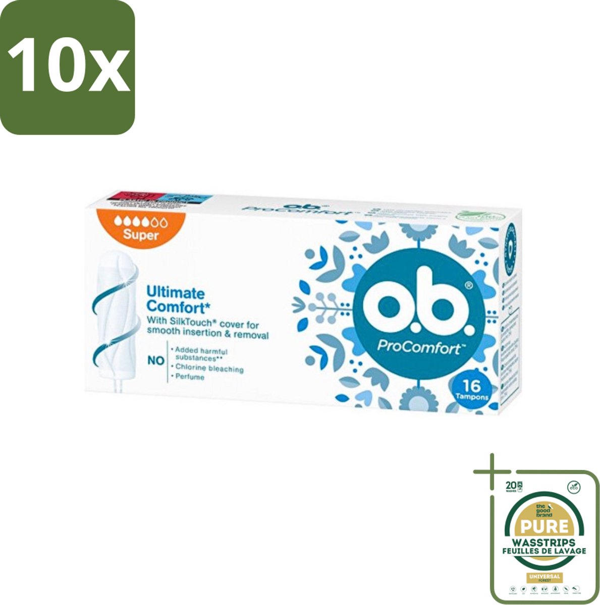 10 x o.b. Tampons - ProComfort Super - Voor Comfort en Zachte Bescherming - 16 Tampons - Grootverpakking - Tampons - Menstruatiebescherming - Comfort - Zachte Bescherming - 100% Plantaardige Kern