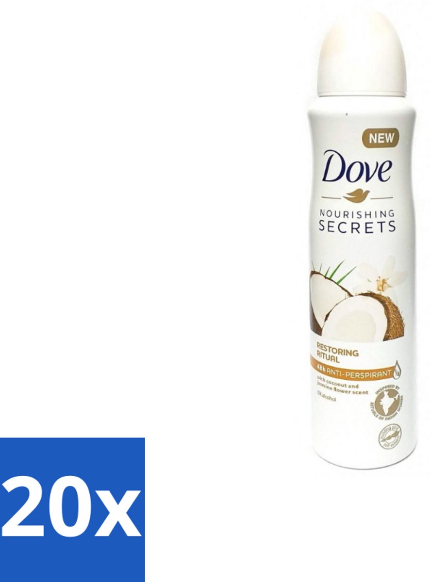20 x Dove – Deodorant Spray – Restoring Ritual Cocos & Jasmijn – 150 ml - Deodorant Spray - Kokos En Jasmijn - Alcoholvrije Deodorant - Huidverzorging - Okselverzorging