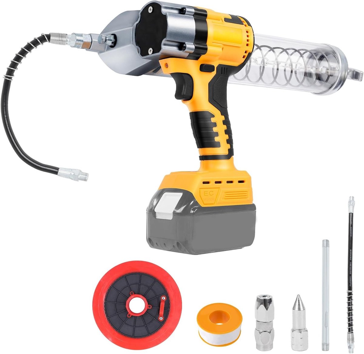 Draadloze Accu Vetpers voor 18V en 20V Accu's, 13000 PSI Elektrische Vetpers, Borstelloze Motor, 600 ml Vetpatronen voor Voertuigen en Machines