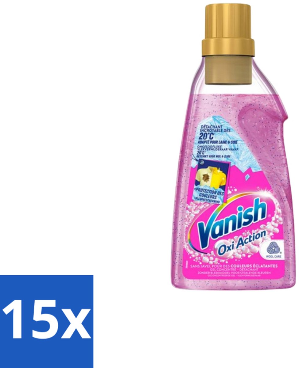 15 x Vanish – Wasbooster Gel – Oxi Action – 750 ml - Vlekverwijdering - Wasbooster - Zuurstoftechnologie - Koud Water Was - Snelle Wasprogramma