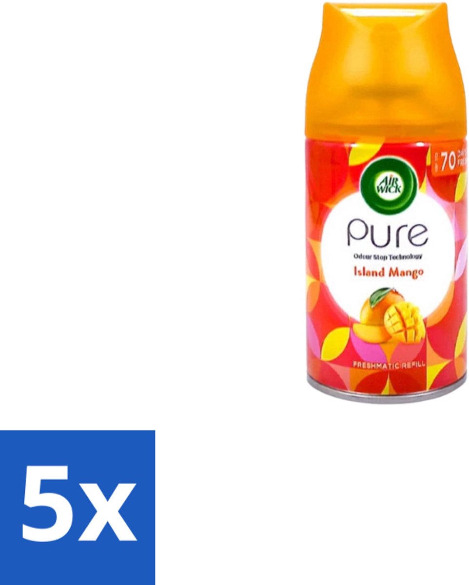 5 x Air Wick – Luchtverfrisser Navulling – Island Mango – 250 ml - Luchtverfrisser - Geur - Tropisch - Mango - Fris
