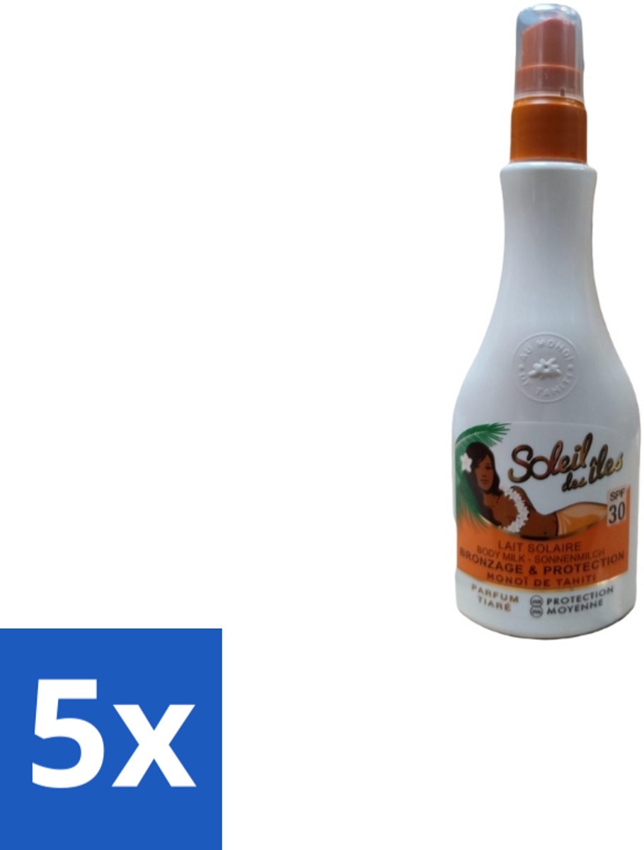 5 x Soleil des Îles – Zonnemelk – Monoï de Tahiti SPF30 – 150 ml - Zonnescherm - Zonnebrandmelk - Monoï Tahiti - Huidbescherming - Zonbescherming