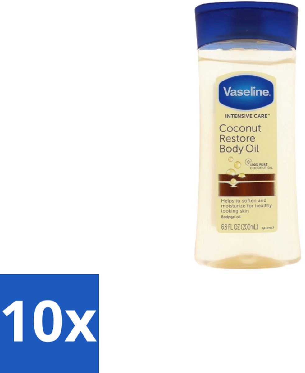 10 x Vaseline – Body Oil – Coconut Restore – 200 ml - Koekolie - Lichaamsolie - Hydraterende Olie - Huidherstel - Droge Huid