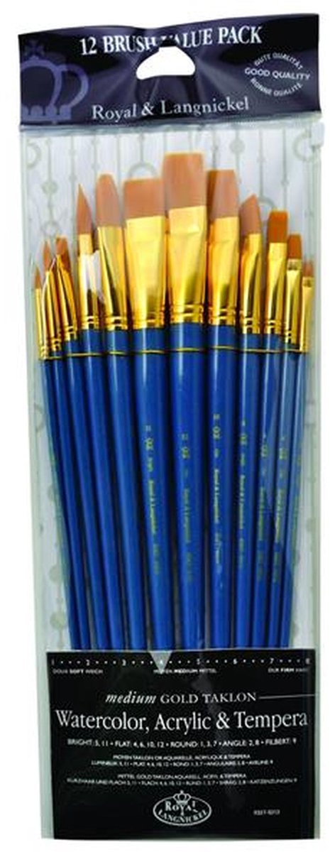 R&L Long-handled Gold Taklon Brush Set (Medium) - 12 Pack