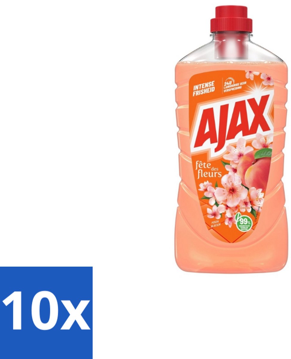 10 x Ajax Allesreiniger Fête Des Fleurs Peach 1 liter - Allesreiniger Perzik - Reinigingsgeur - Frisse Geur - Huishoudelijke Reiniger - Reinigingsproduct