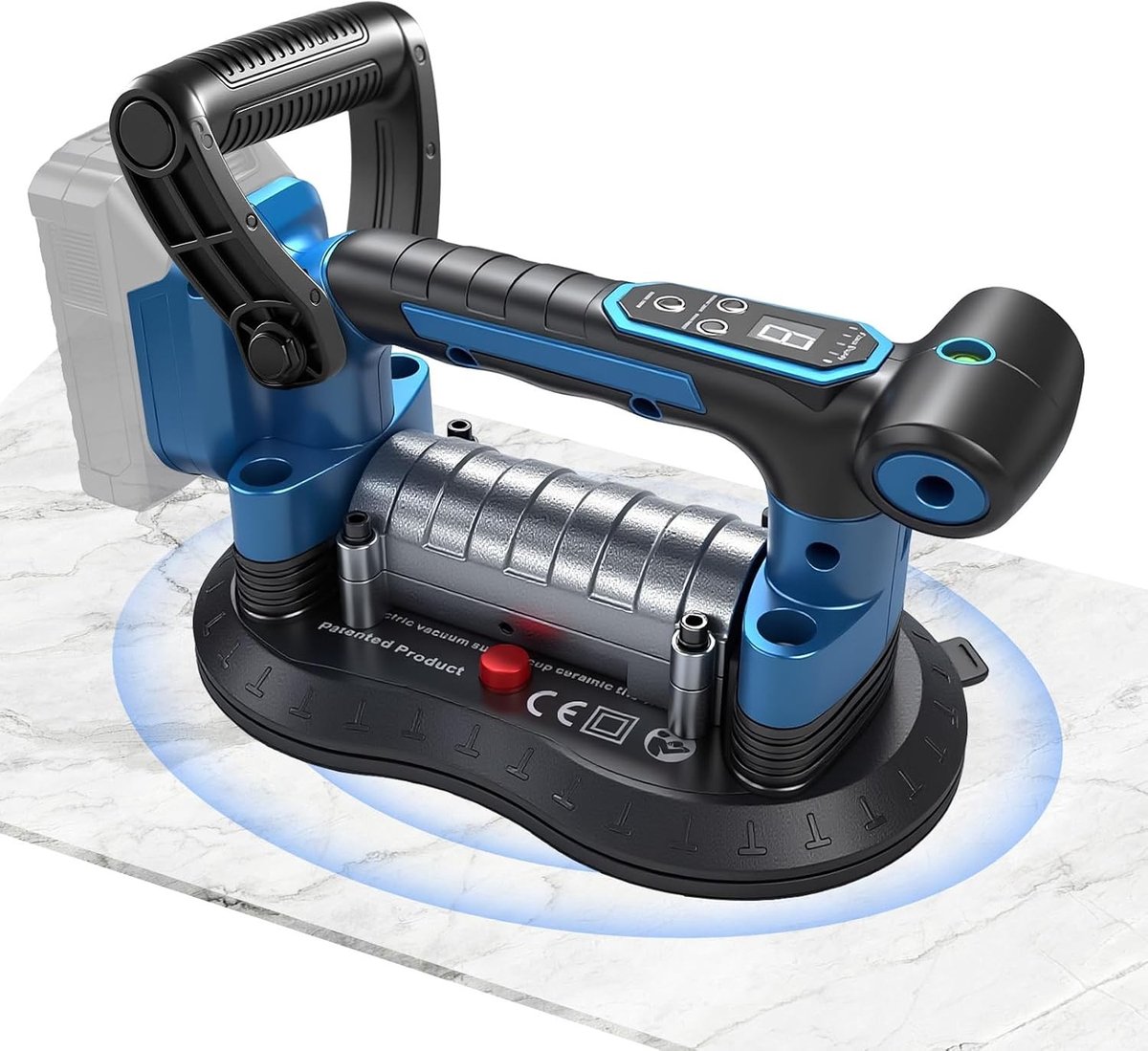 2-in-1 Accu Tegel Schudder met Zuignap, Digitale Display, 9-Staps Vibratiecontrole, 250 kg Hechting, 0-14000RPM, Draagbaar Tegel Trilmachine voor Bouwprojecten en Tegelwerk