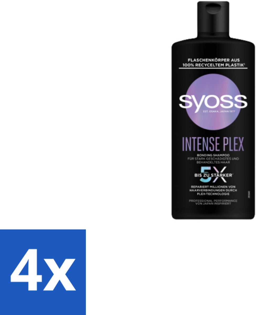 4 x Syoss – Shampoo – Intense Plex – 440 ml - Haarversterking - Haarherstel - Keratine Shampoo - Beschadigd Haar - Chemisch Behandeld Haar