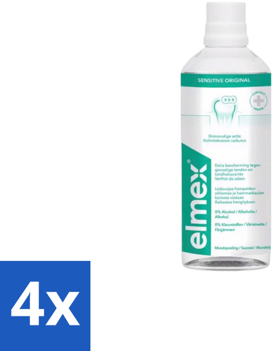 4 x Elmex Mondspoeling Sensitve 400 ml - Gevoelige Tanden - Tandspoeling - Vrijliggende Tandhalzen - Tandhalscariës - Fluoridebescherming