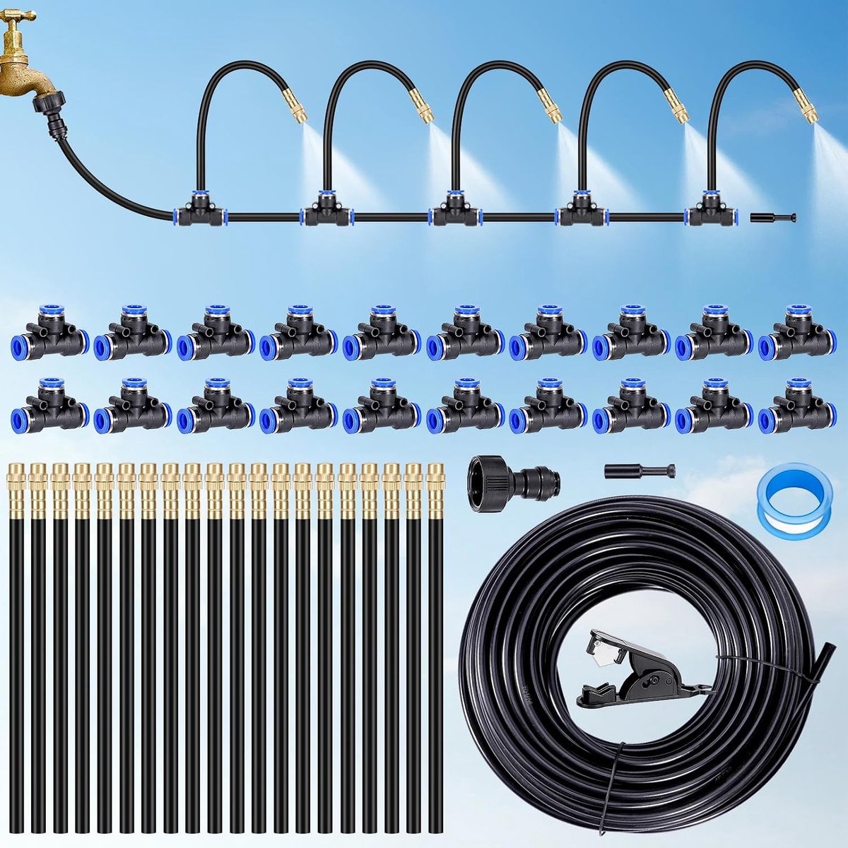 Complete Irrigatiesysteem voor Tuinplanten, Watergeefset met Verstelbare Mondstuk en 20m Slang voor Efficiënte Buitenbewatering