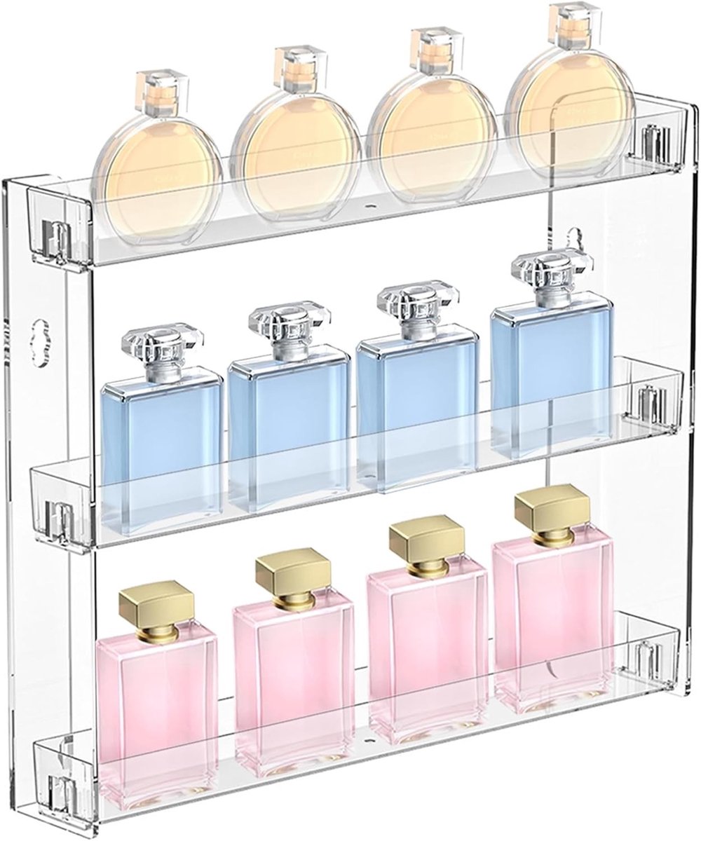 Zelfklevende wandplanken zonder boren, drijvende planken voor het opbergen van animefiguren, make-up en medicijnen, drie niveaus voor extra opslagruimte