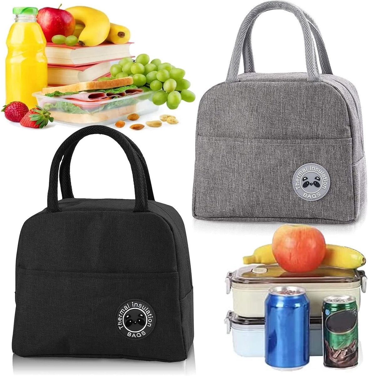 Vouwbare geïsoleerde picknicktas, thermische lunchtas voor volwassenen, studenten en kinderen, mini koelrugzak voor buitenactiviteiten, set van 2