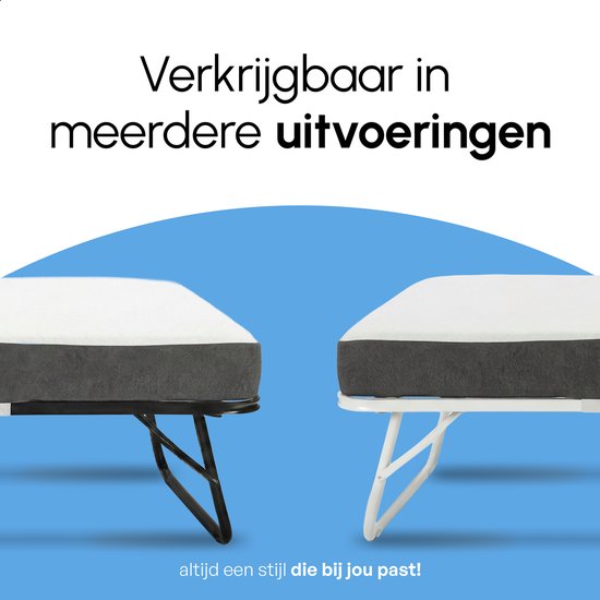 Vergelijkingsbeeld van twee vouwbedden met een zwart en wit frame.