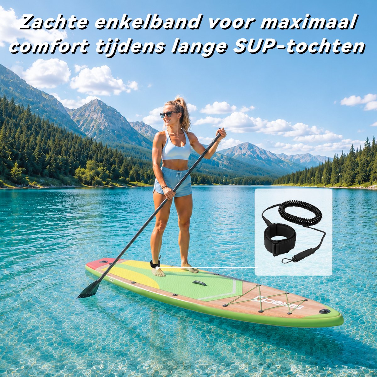 BEROCA SUP Board - met Zitje - Sup Board Opblaasbaar - Complete Set - 320x81cm - Max. 160 kg - Houtnerf Geel – foto 7