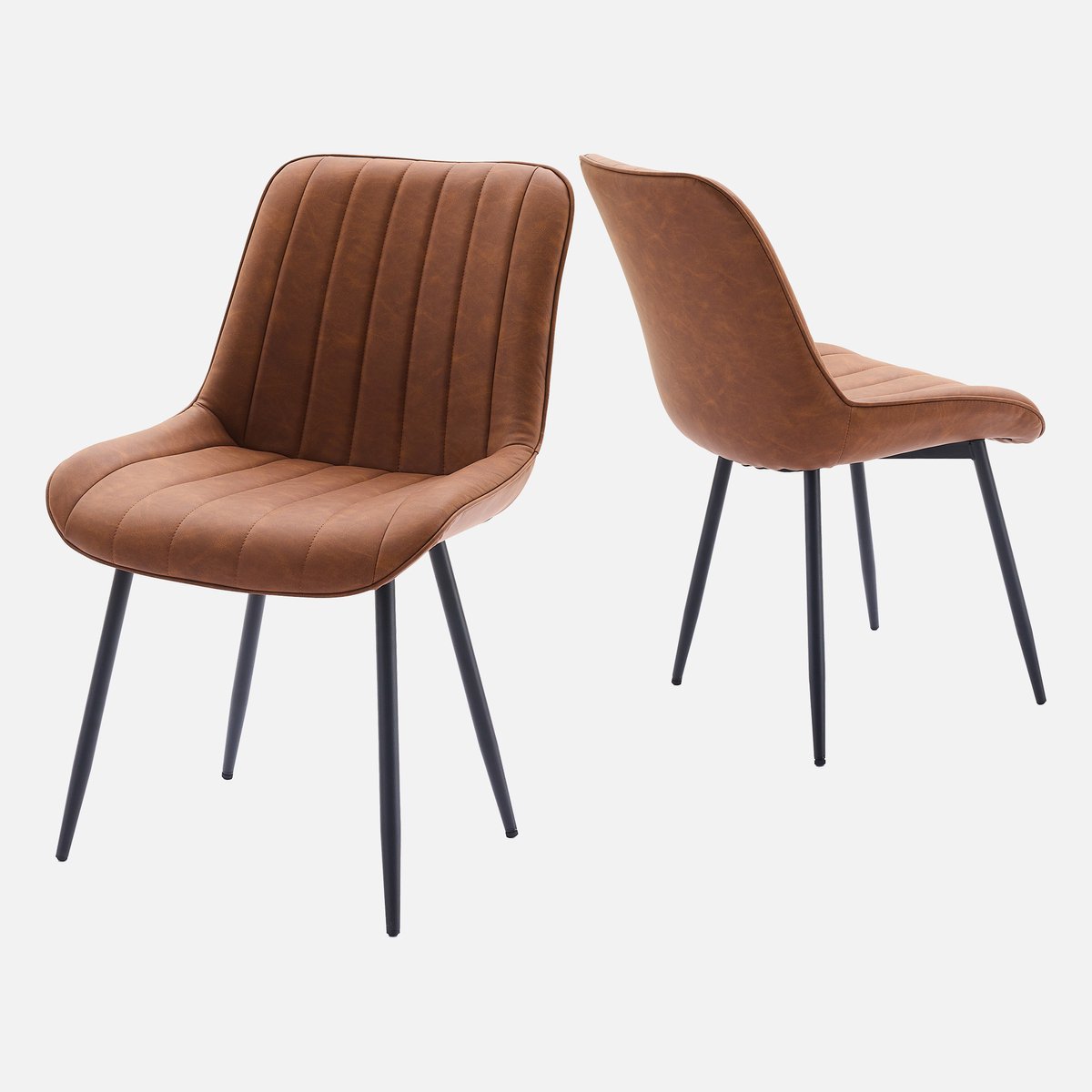 Triumpunpre - Set van 2 Eetkamerstoelen - Kunstleer Gestoffeerde Stoelen met Metalen Poten - Ergonomische Stoelen voor Eetkamer - Keuken en Kantoor - Bruin
