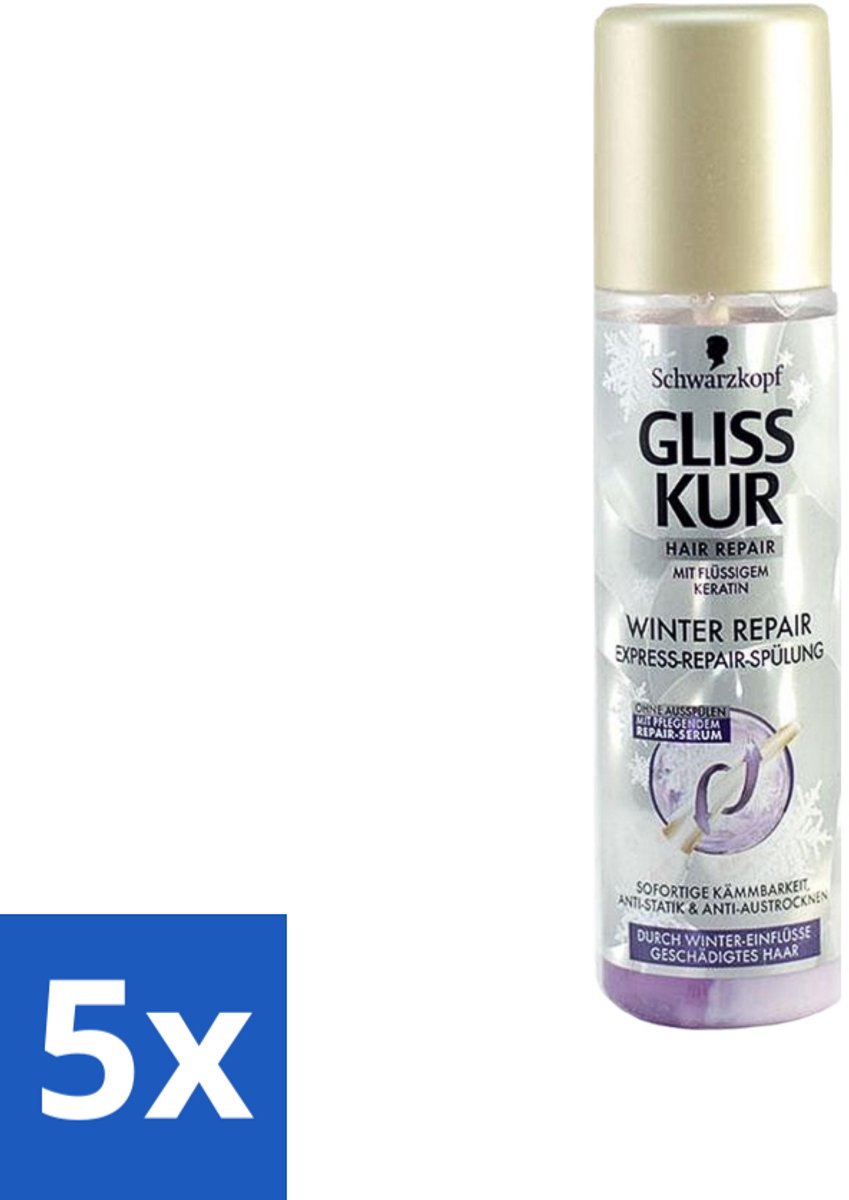 5 x Gliss-Kur - Anti-Klit Spray - Winter Repair - Makkelijke Kambaarheid - 200 ml - Anti-klit Spray - Winter Repair - Makkelijke Kambaarheid - Keratine Spray - Haar Herstel