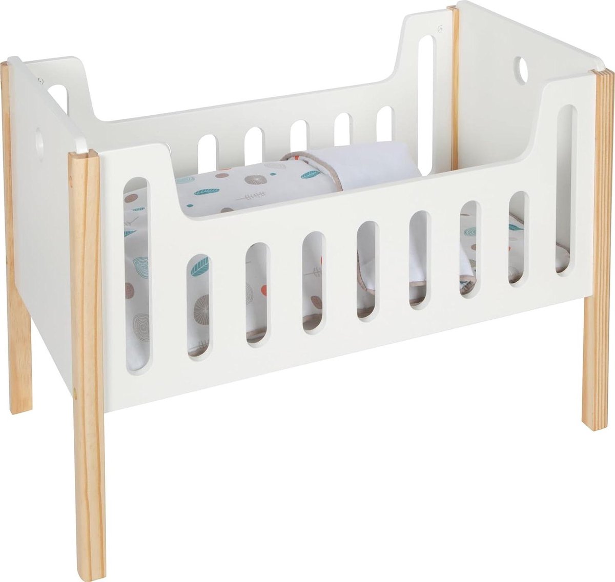 Houten Poppenbed - Poppenhuis Meubel - Poppen Verzorgen - Scandinavisch Design - 50 x 28 x 35 cm - Wit Hout
