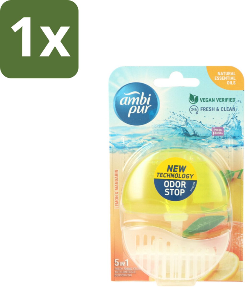1 x Ambi Pur Toiletblok Starterkit 5in1 Lemon & Mandarine - Toiletblok - Toilet Hygiëne - Citrus Geur - Frisse Geur - Kalkvoorkomend