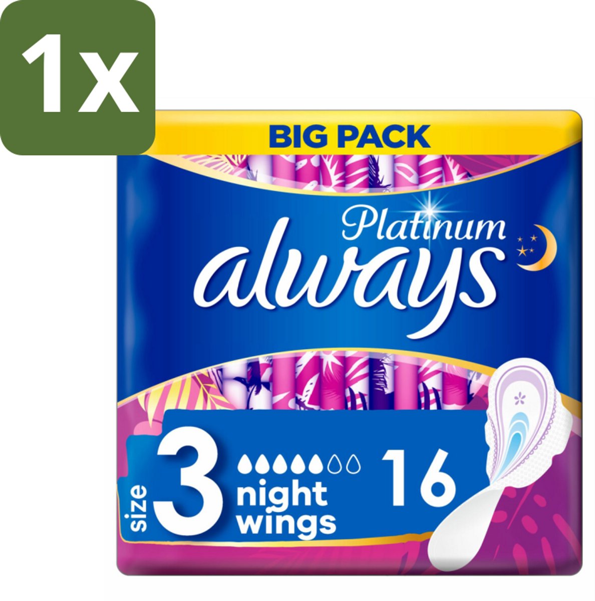 1 x Always Maandverband Platinum Ultra Night 16 stuks per verpakking - Maandverband Nacht - Nachtbescherming - Maandverband Voor Nacht - Maandverband Ultra Night - Maandverband Met Vleugels