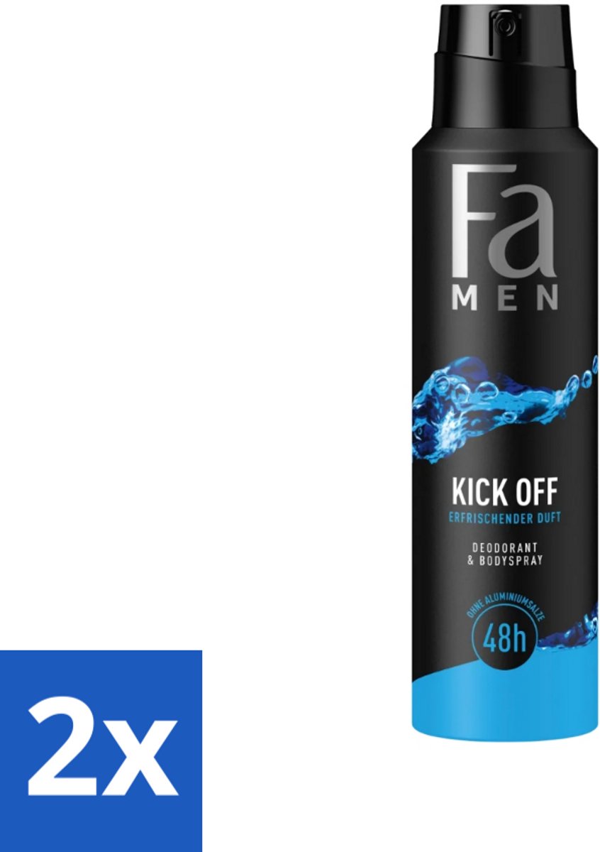 2 x Fa Men - Deodorant Lichaamsspray - Kick-Off - Verfrissend - 48 uur Bescherming - 150 ml - Deodorant Spray - 48 Uur Bescherming - Aluminiumvrije Deodorant - Verfrissend Deodorant - Huidvriendelijk Deodorant