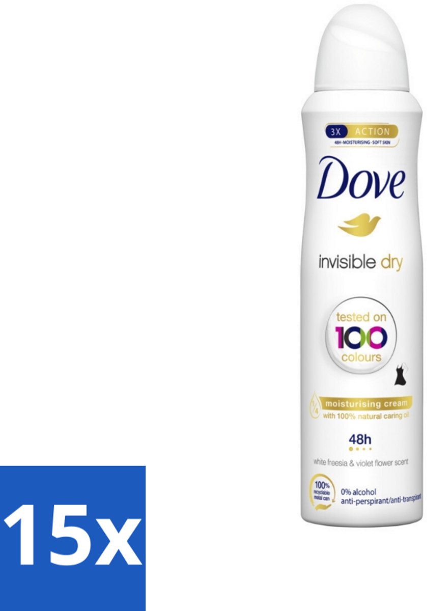 15 x Dove - Deodorant - Spray Invisible Dry - Onzichtbare bescherming - 250 ml - Onze Zichtbare Vlekken - Onzichtbare Frisheid - Deodorant Spray - Zweet En Geur Bescherming - 250 Ml Deodorant