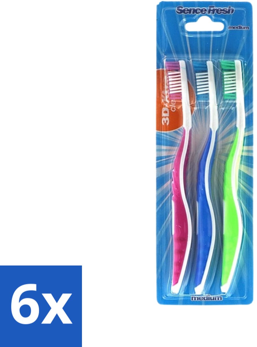 6 x Sence - Fresh 3D-Extra Clean - Tandenborstels - Medium - 3 Tandenborstels - Tandenborstel - Tandenborstels - Tandenborstel 3d - Tandenborstel Extra Clean - Tandenborstel Medium