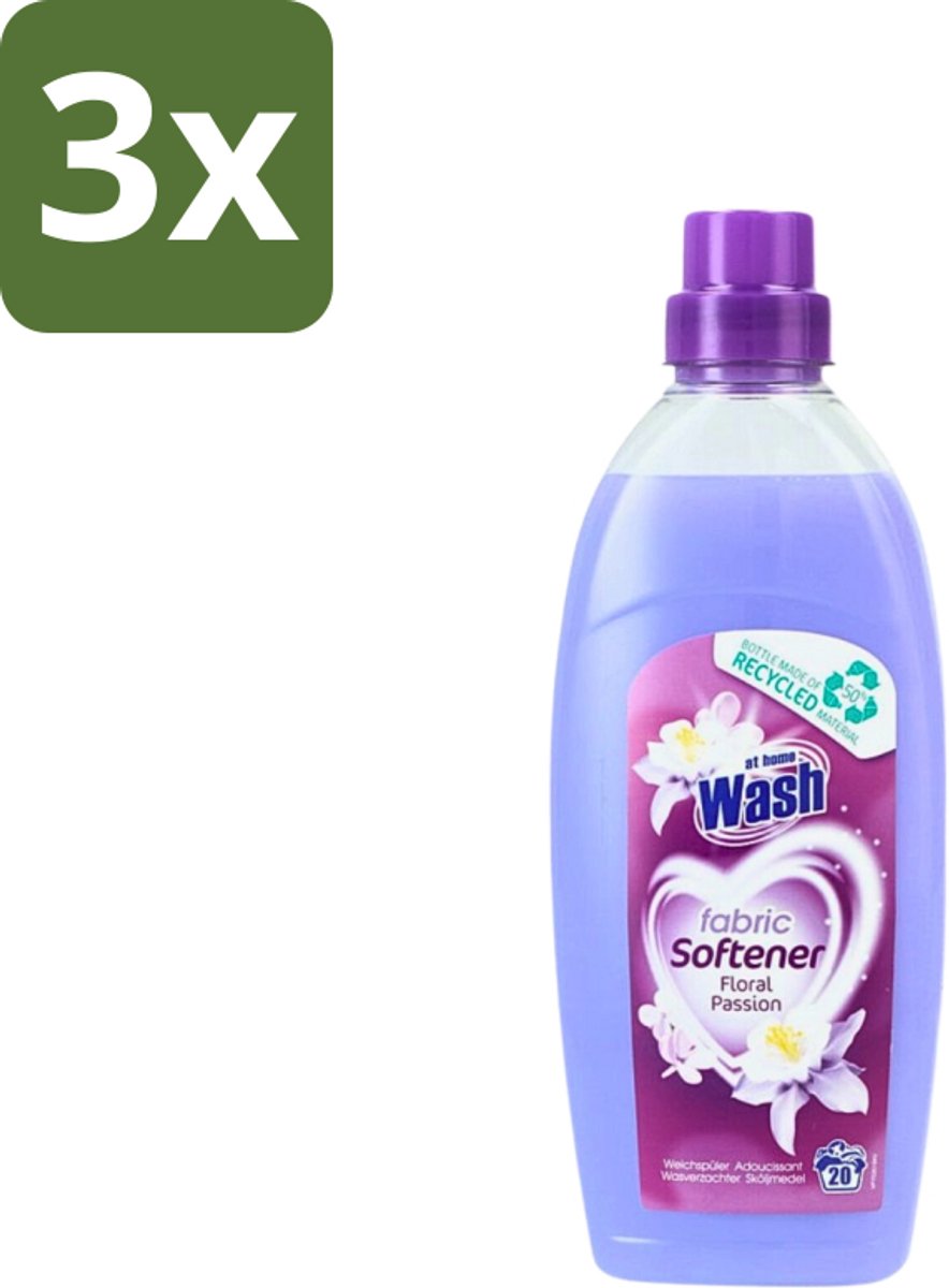 3 x At Home - Wash - Wasverzachter - Floral Passion - 20 Wasbeurten - Wasverzachter - Wasverzachter Floral Passion - Wasverzachter Voor Kleding - Wasverzachter Voor Alle Stoffen - Wasverzachter Voor Katoen