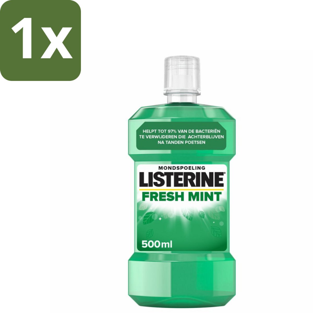 1 x Listerine Mondwater Fresh Mint 500 ml - Mondspoeling - Mondverzorging - Tandplak - Bacteriën - Frisse Adem