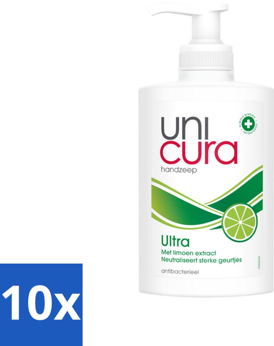 10 x Unicura Vloeibare Handzeep Ultra 250 ml - Handzeep - Antibacteriële Handzeep - Handverzorging - Hygiëne - Natuurlijke Handzeep