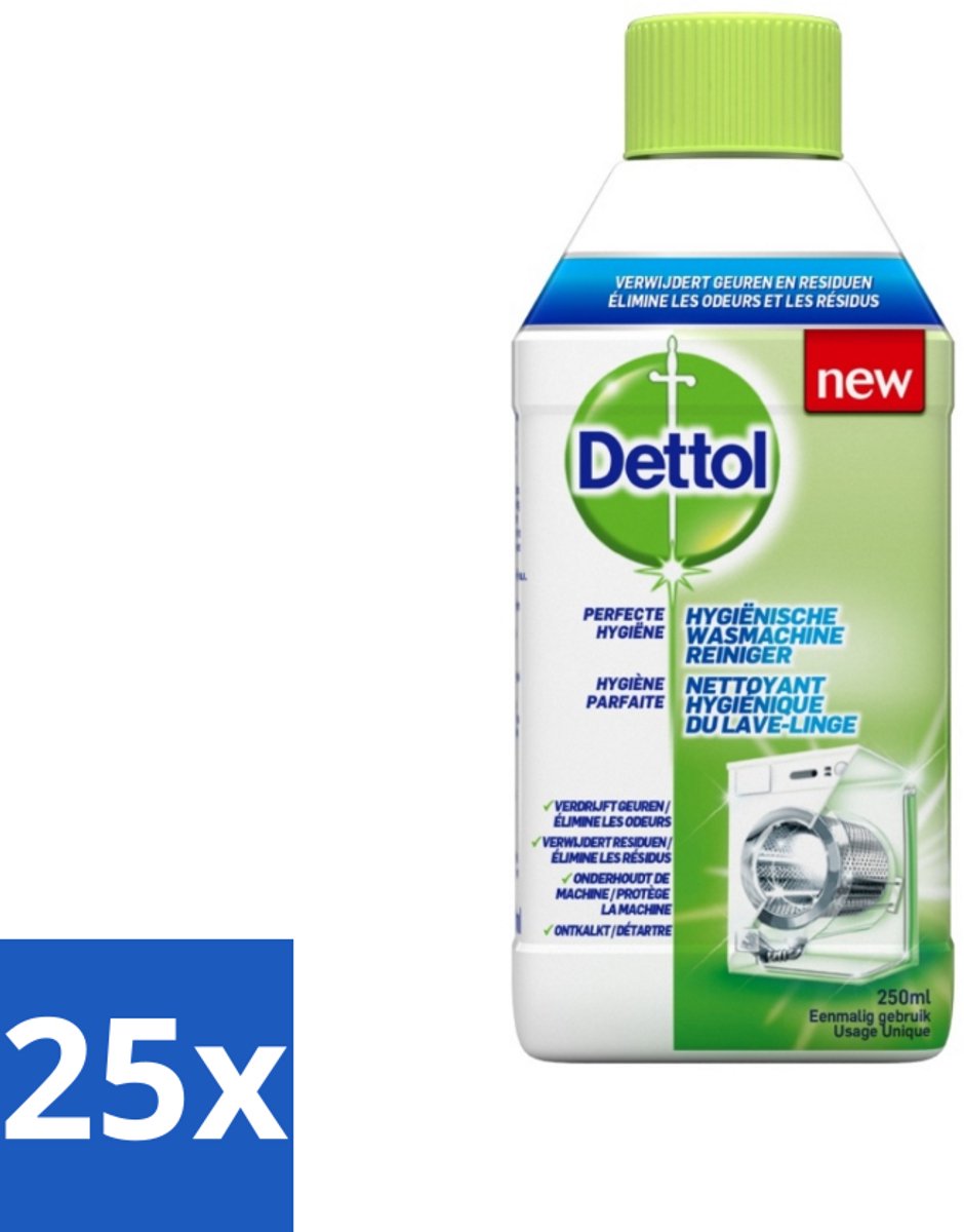25 x Dettol - Wasmachine Reiniger - Eenmalig Gebruik - 250 ml - Wasmachine Reiniger - Wasmachine Reinigen - Wasmachine Hygiëne - Wasmachine Reiniging - Wasmachine Geur